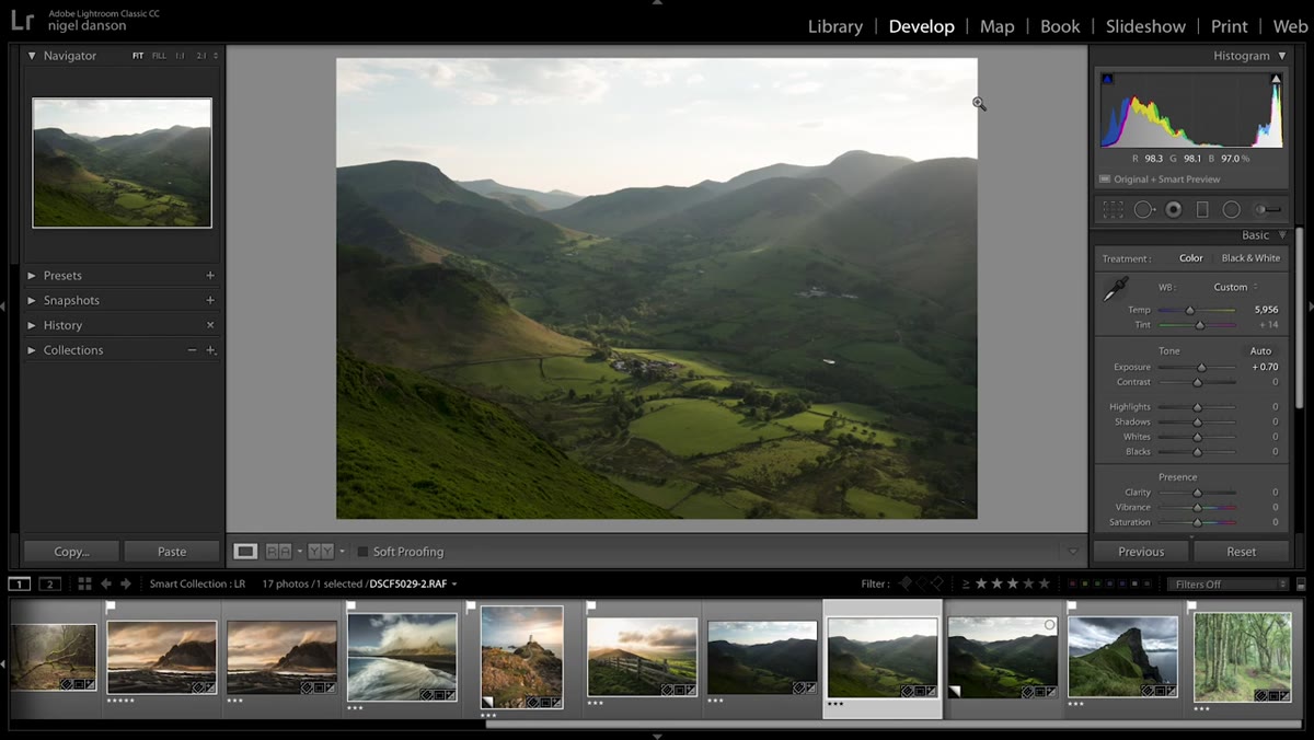 Graduated filter being applied to the sky area