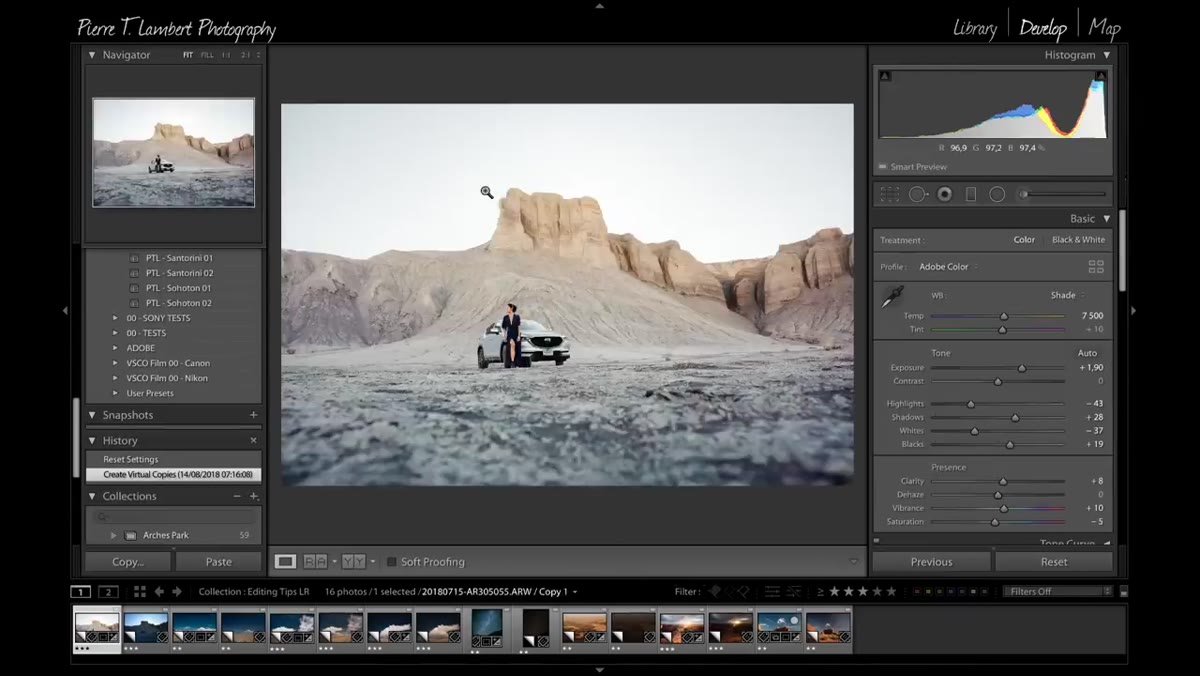 Develop module opening with editing panel visible on right