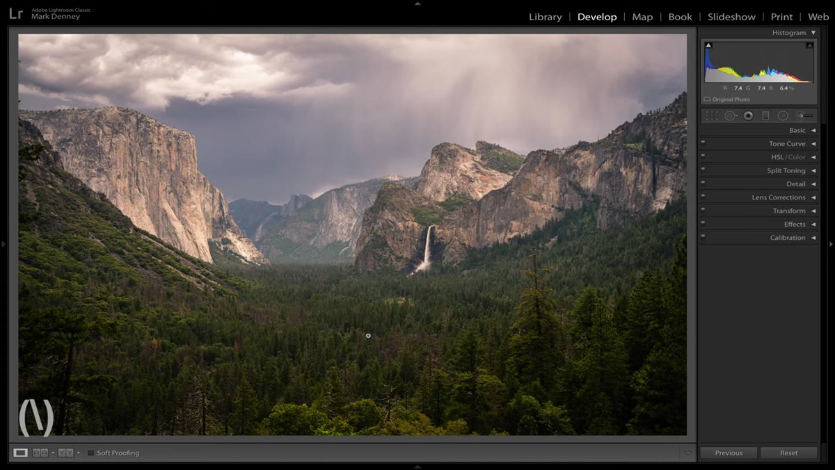 Lightroom Develop module showing before view of raw file