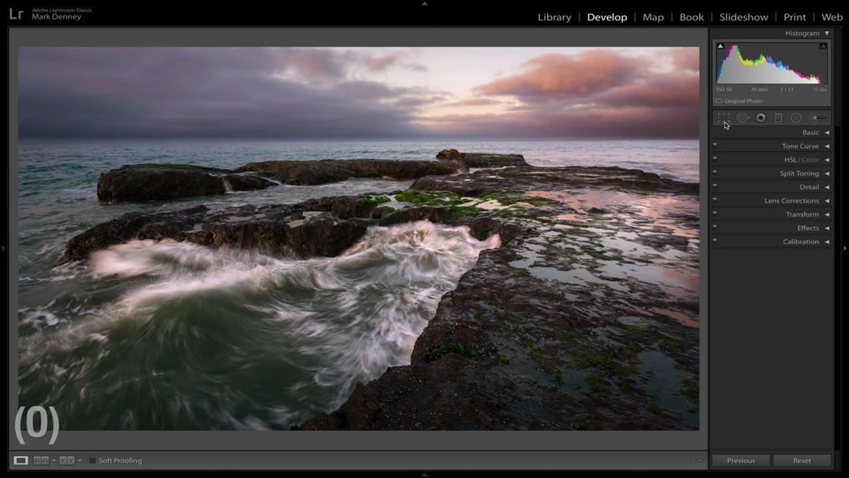Crop tool active with rule of thirds grid overlay visible