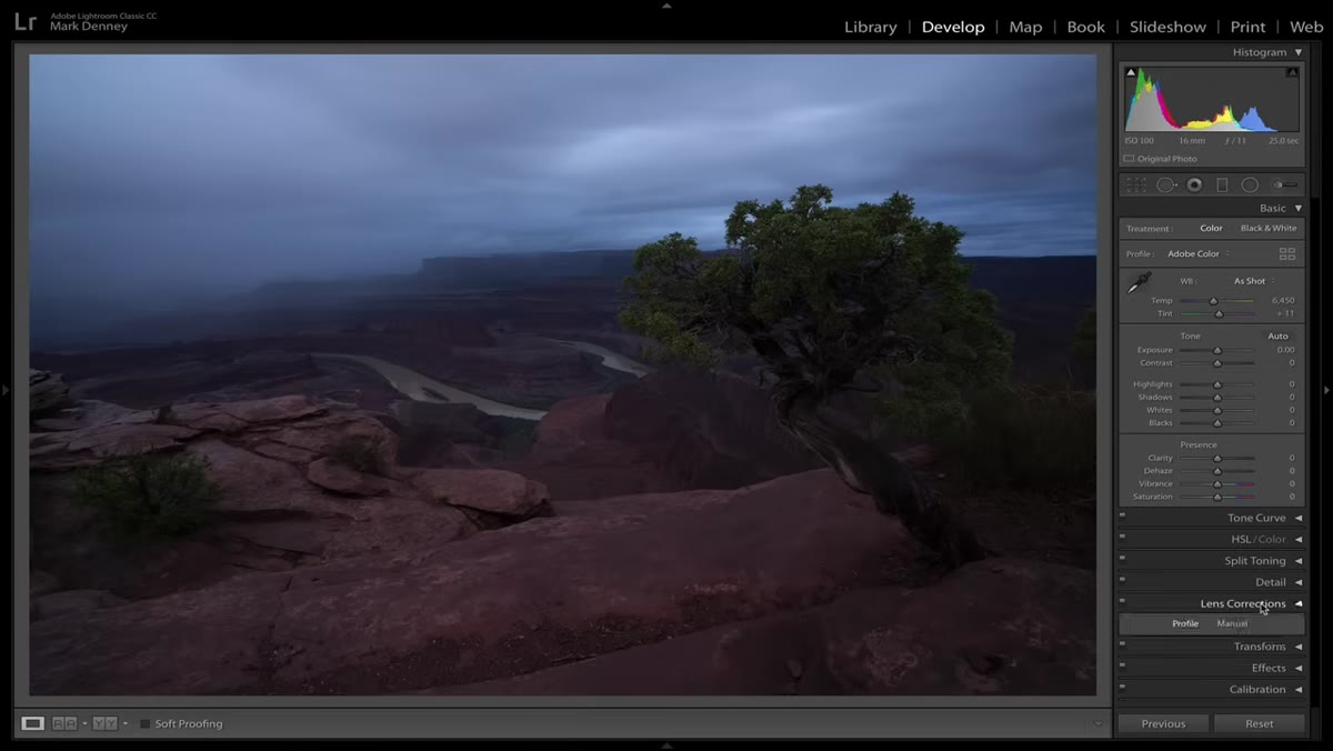 Lens Correction panel with chromatic aberration and profile enabled