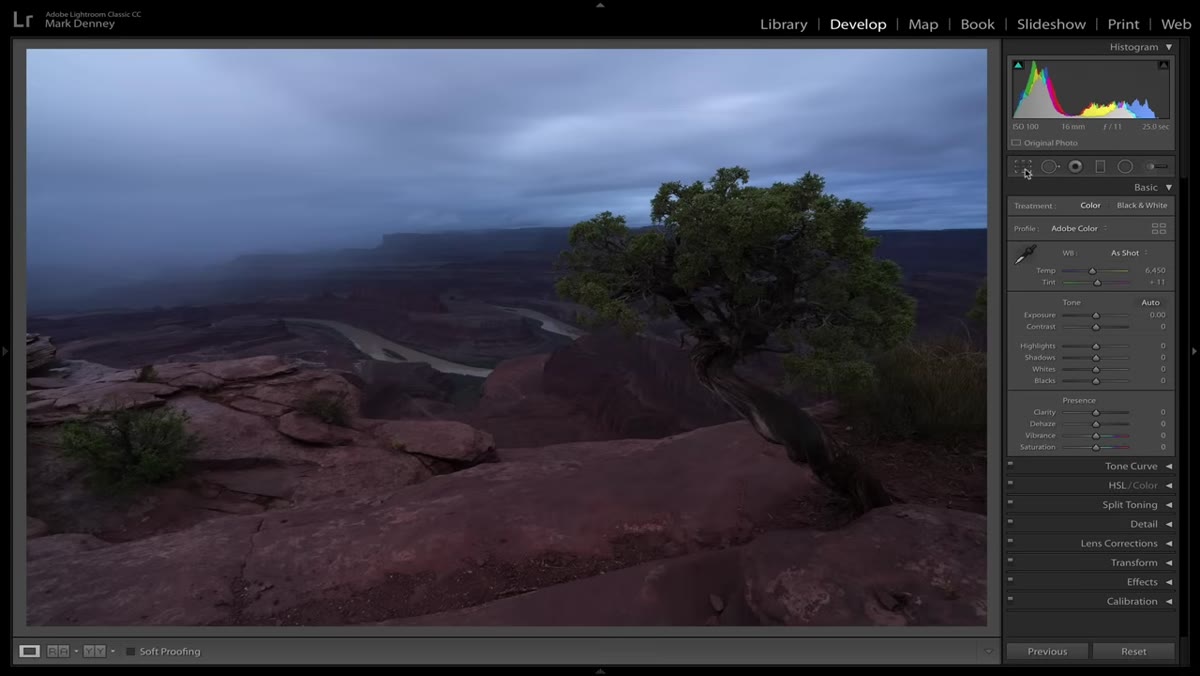 Crop tool active with composition being adjusted in Lightroom