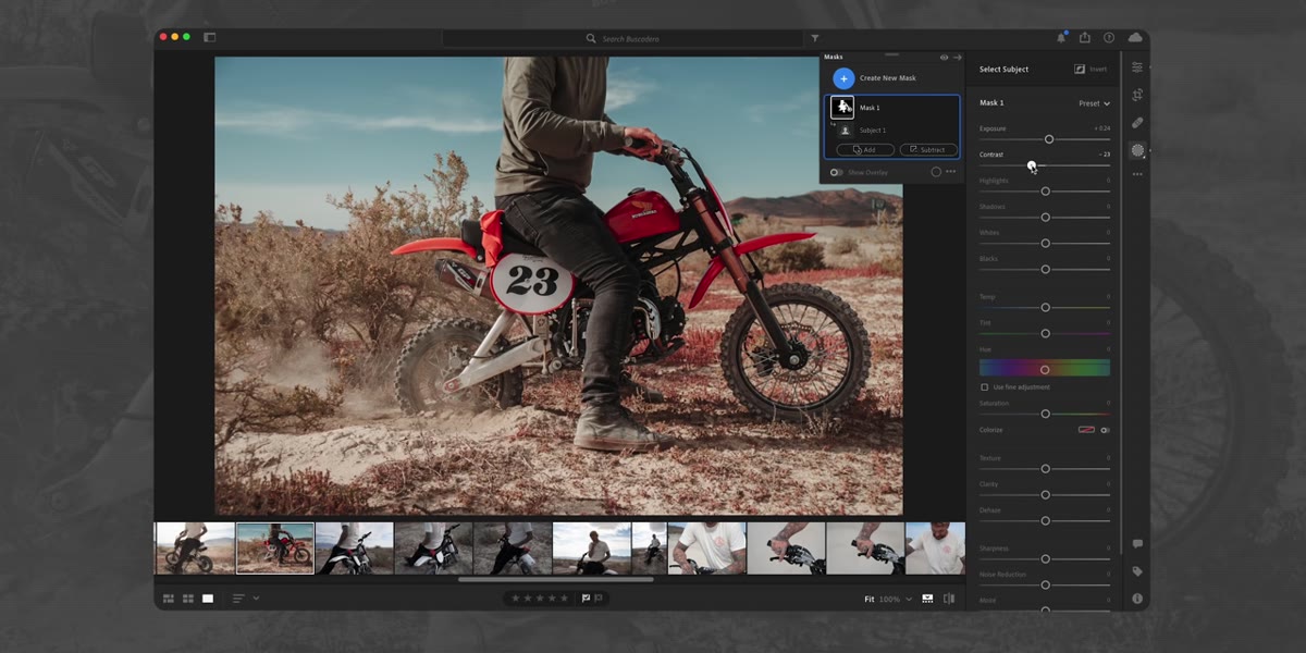 Shadows slider being moved with subject mask active, background unaffected
