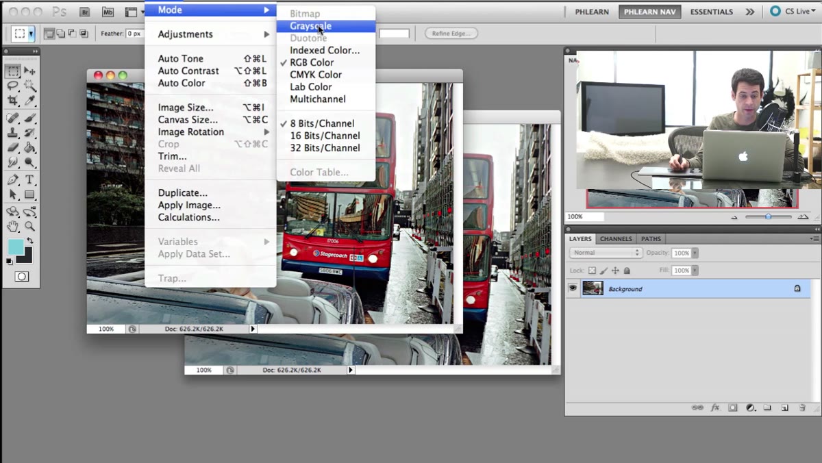 Image mode menu with Grayscale option highlighted