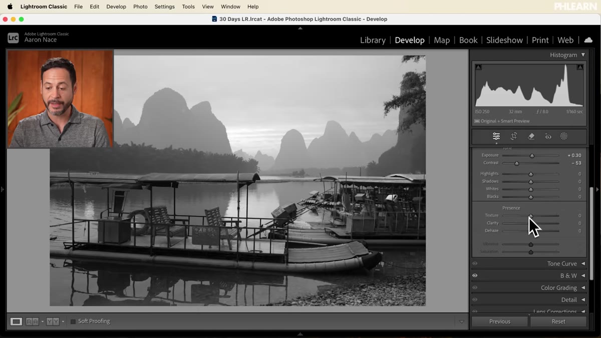 Texture and Clarity sliders being increased in the Basic panel