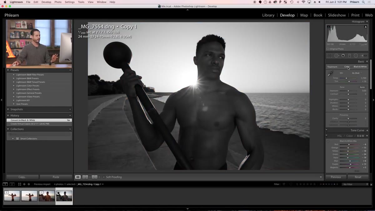 Develop panel with Black & White mix option selected
