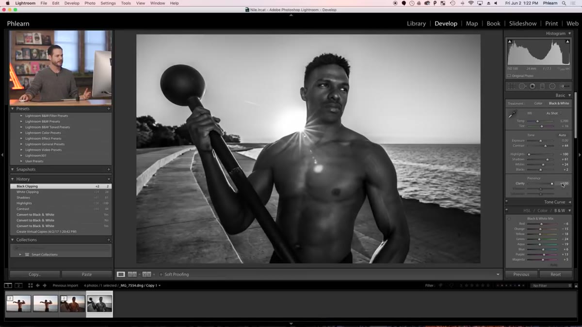 B&W Mix panel showing individual color channel sliders