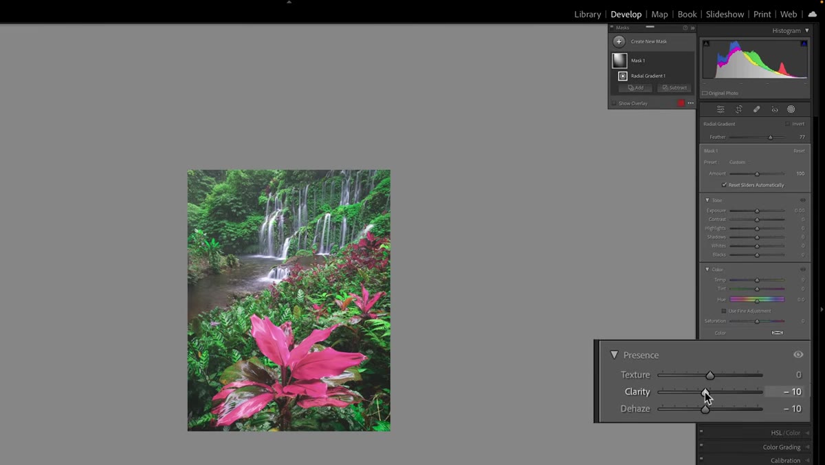 Clarity slider pulled slightly negative within radio gradient