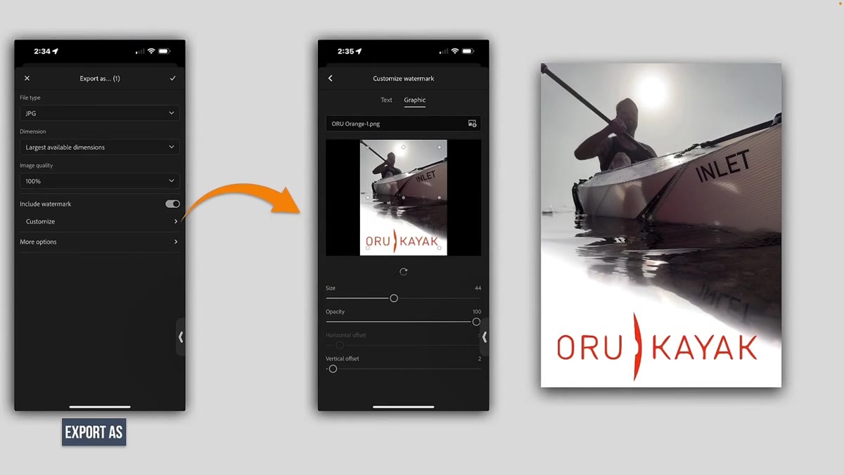 Watermark toggle and Customize button in Export As menu