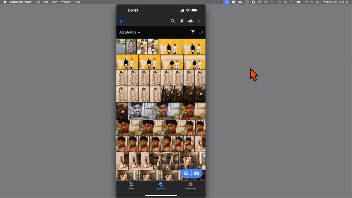 Lightroom Mobile bottom bar showing device photo access