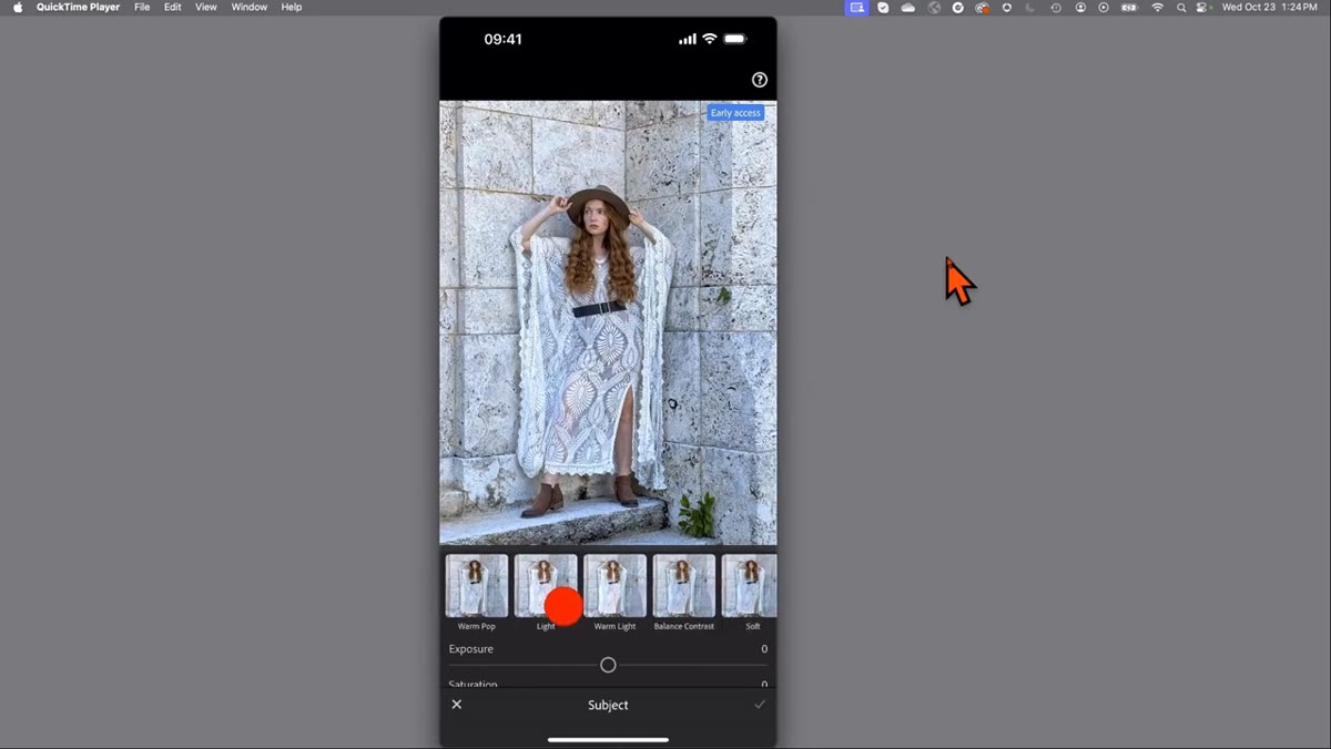 Subject mask selected with adaptive preset options showing on screen