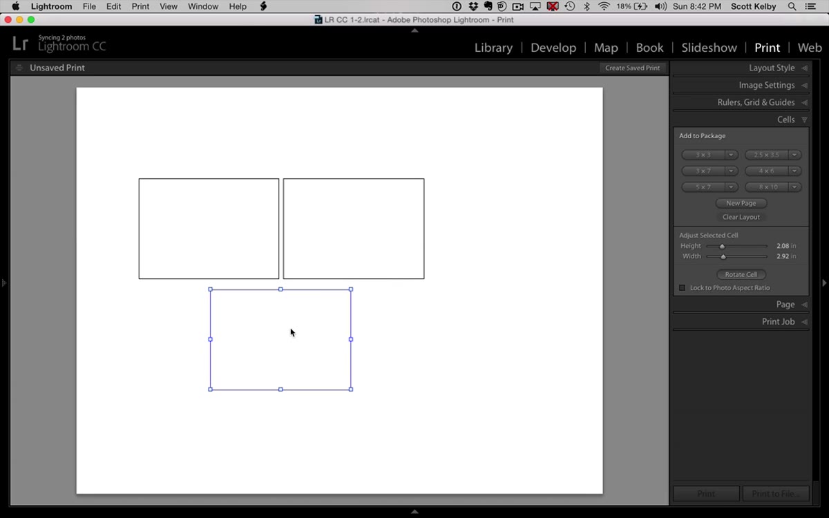 Two tall narrow cells being positioned in the center column