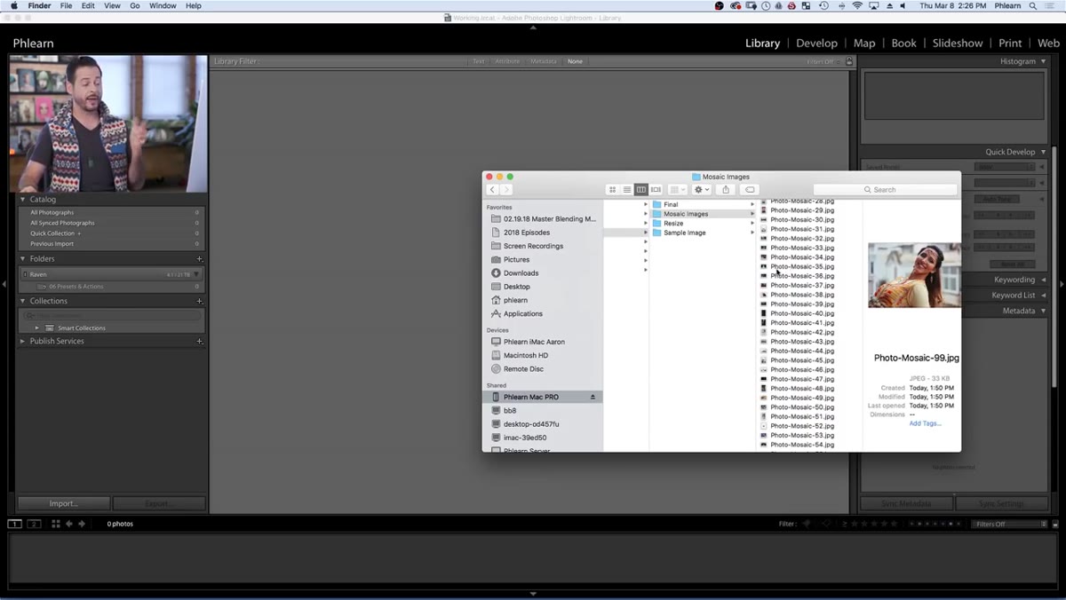 Folder of 300 mosaic images loading into Lightroom import dialog