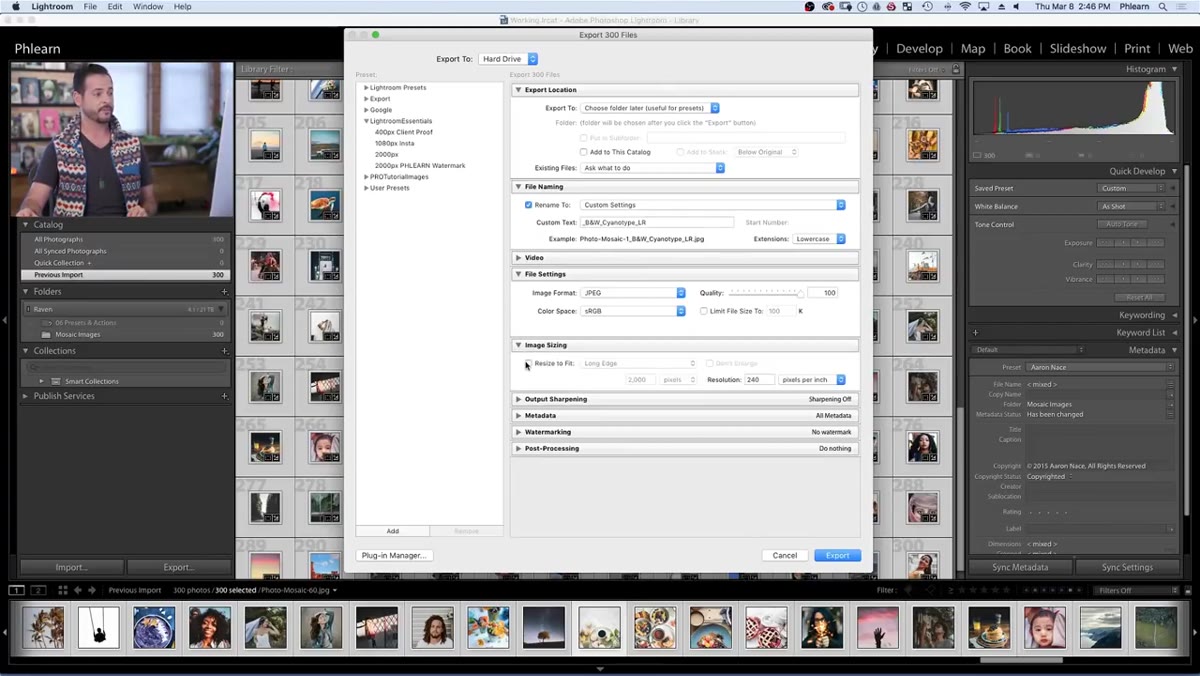 Export dialog open with long edge set to 150 pixels