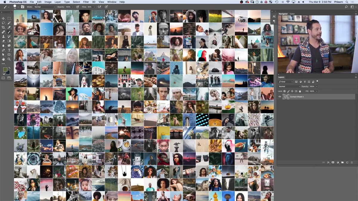 Mosaic layer blended over portrait photo in Photoshop layers panel