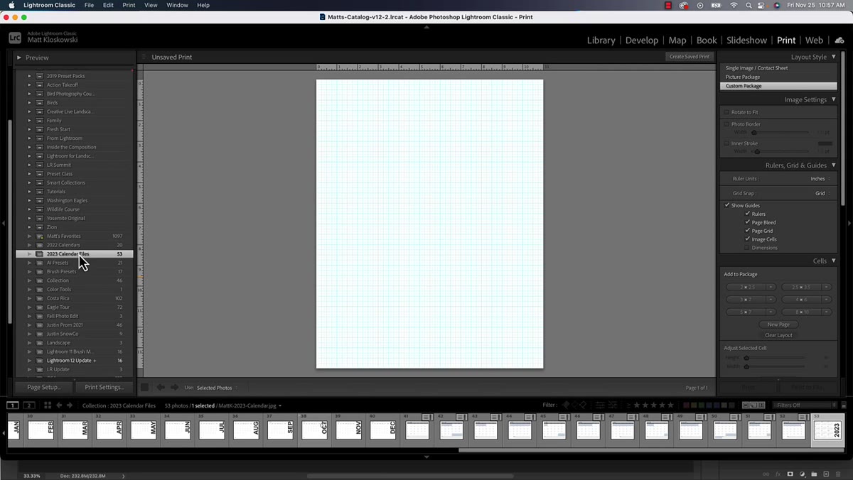 Lightroom Collections panel showing calendar and photo together