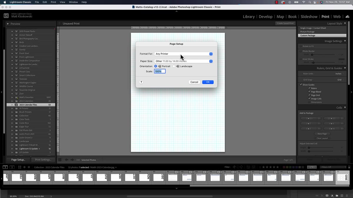 Print Module open with Page Setup dialog visible