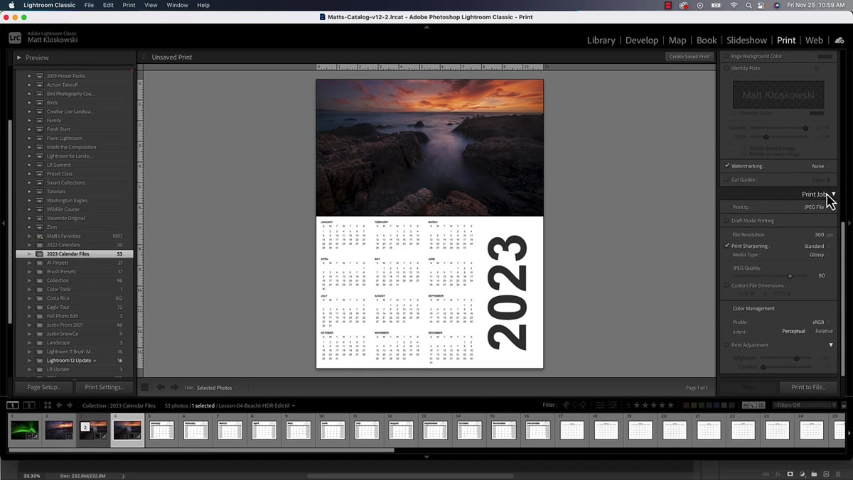 Print Job panel open in lower right with output options visible