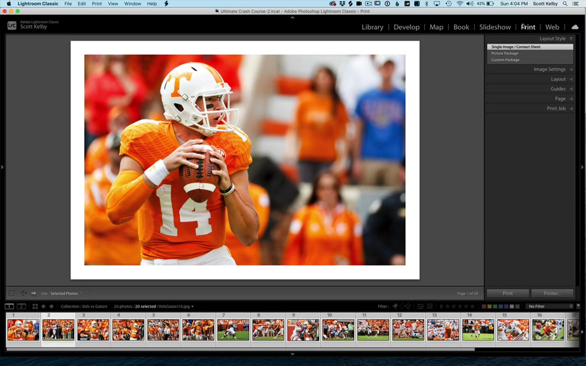 Clicking into the Print module with layout style panel visible