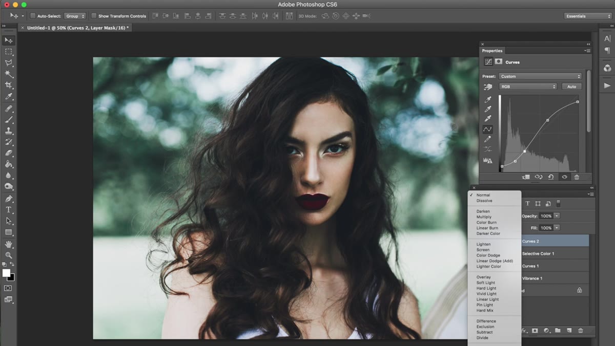 Second Curves layer applied with Luminosity blend mode at 50% opacity