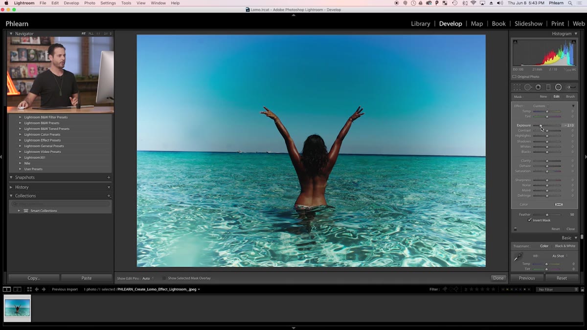 Exposure slider pulled down, invert mask checkbox visible