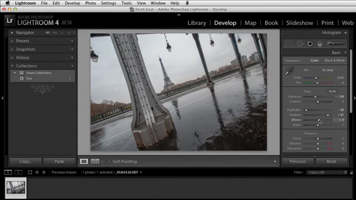 Shadows slider raised, dark areas opening up in the frame