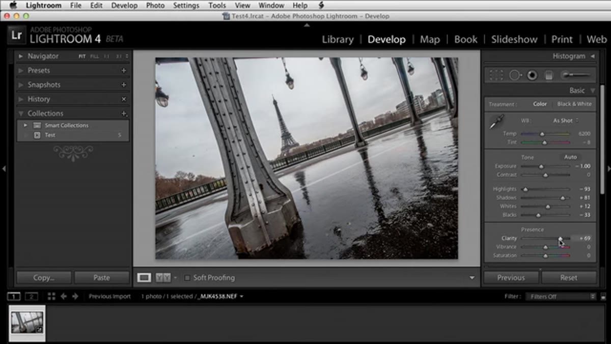 Clarity slider in Basic panel being increased