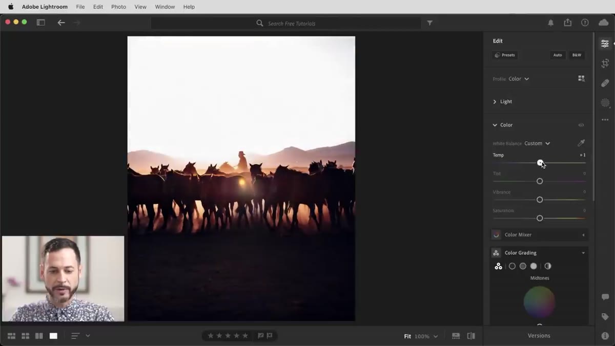 White balance slider being dragged toward warm end