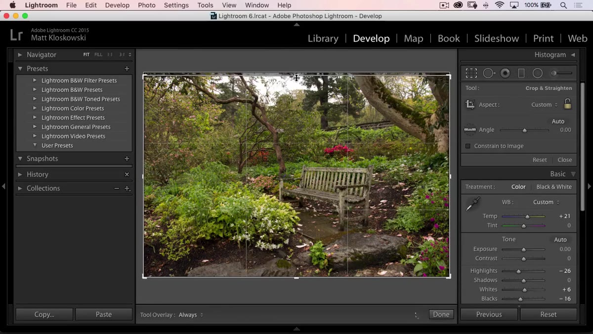 Crop tool active with top of frame being pulled down
