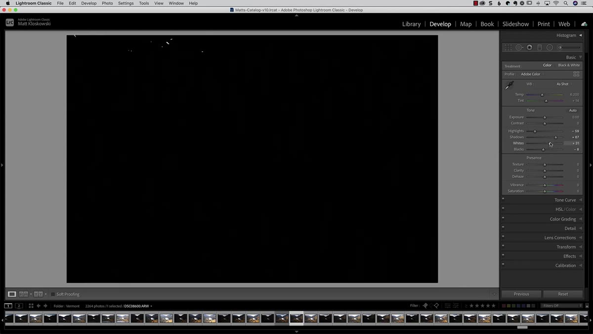 Whites slider adjusted after graduated filter applied