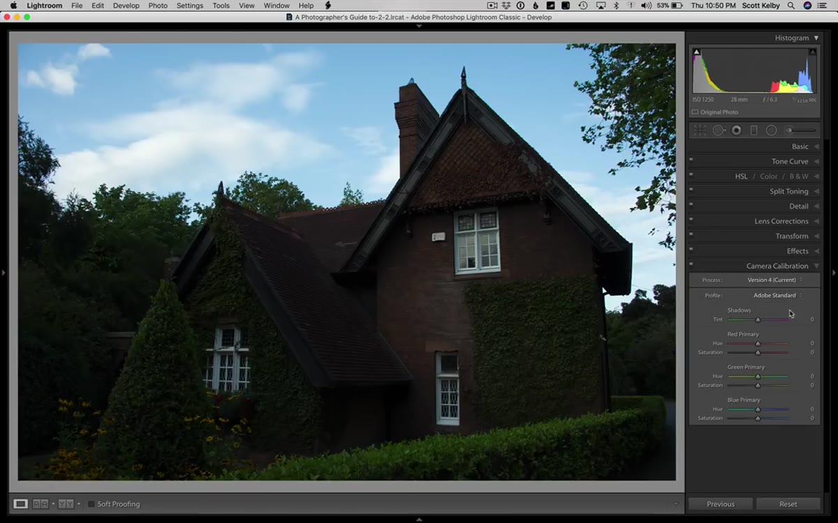 Camera Calibration panel open with profile options visible