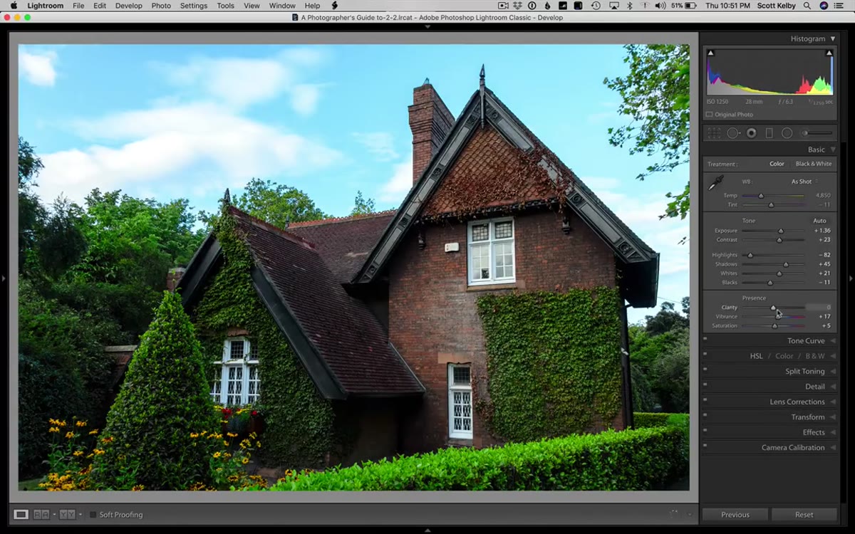 Basic panel with Contrast and Clarity sliders being adjusted