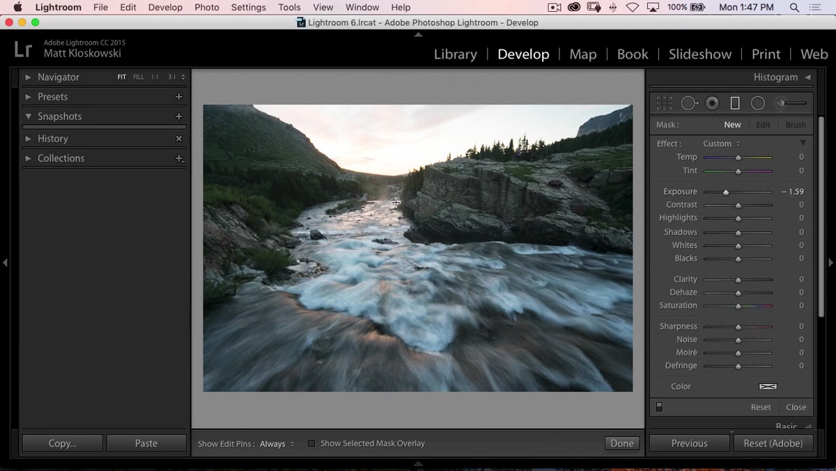 Exposure slider being pulled down in graduated filter panel