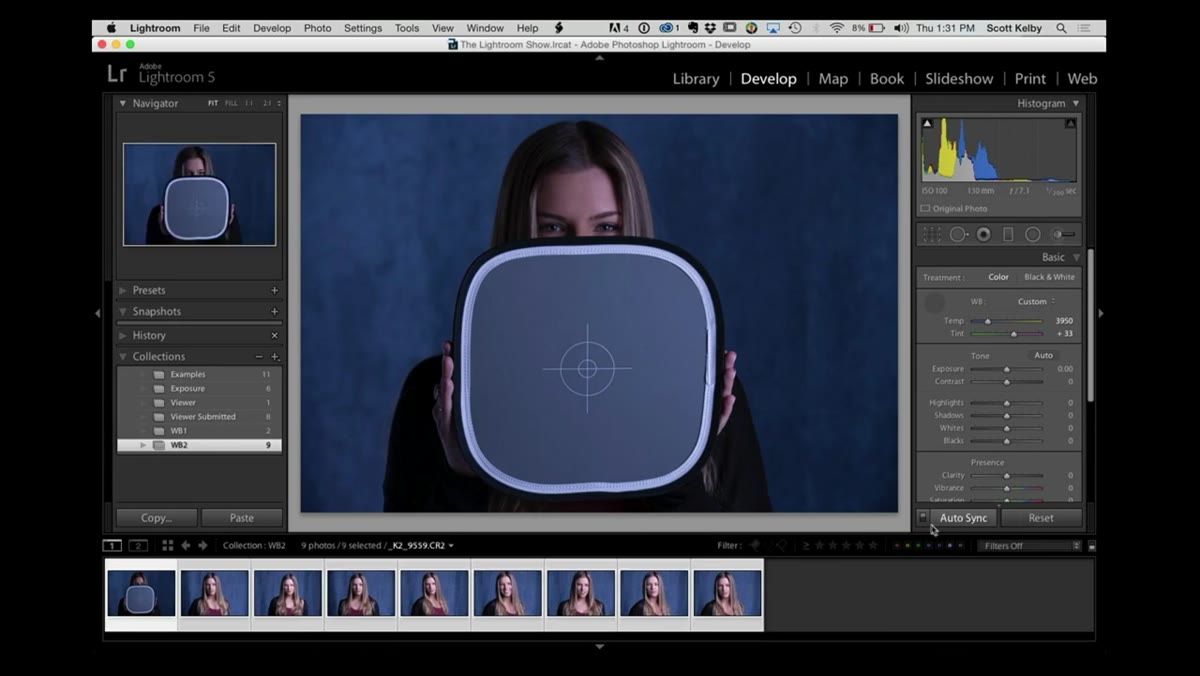 Auto Sync button highlighted in Lightroom with multiple images selected
