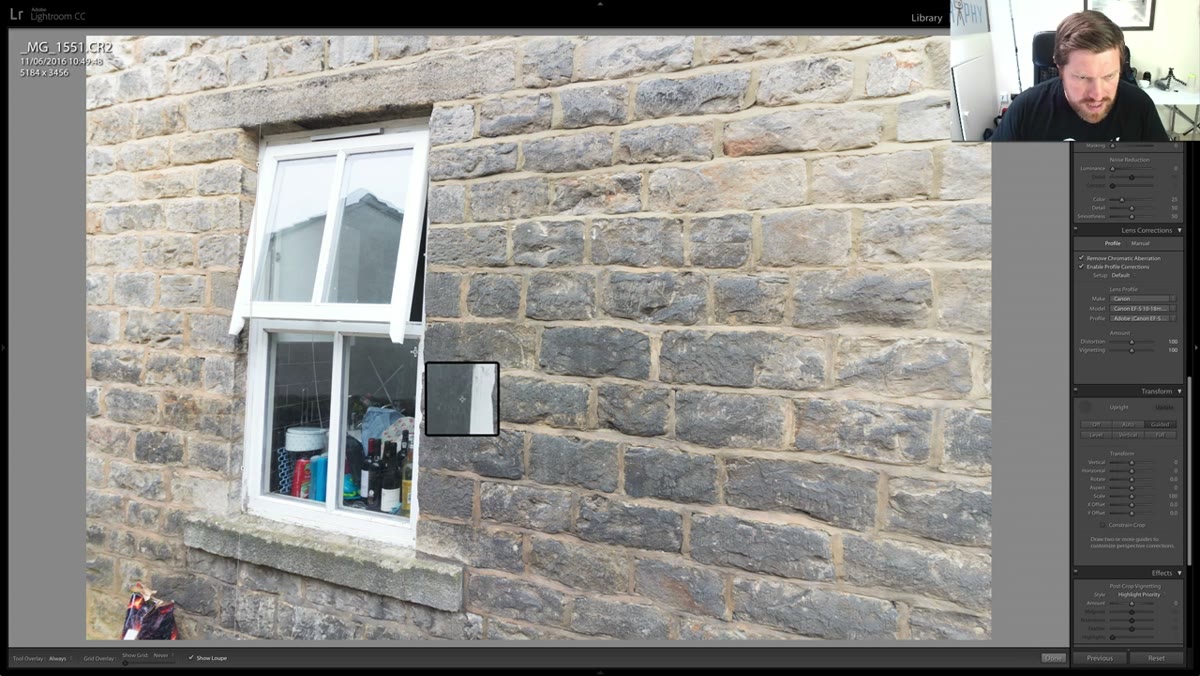 Horizontal guides added across windowsill and architectural lines