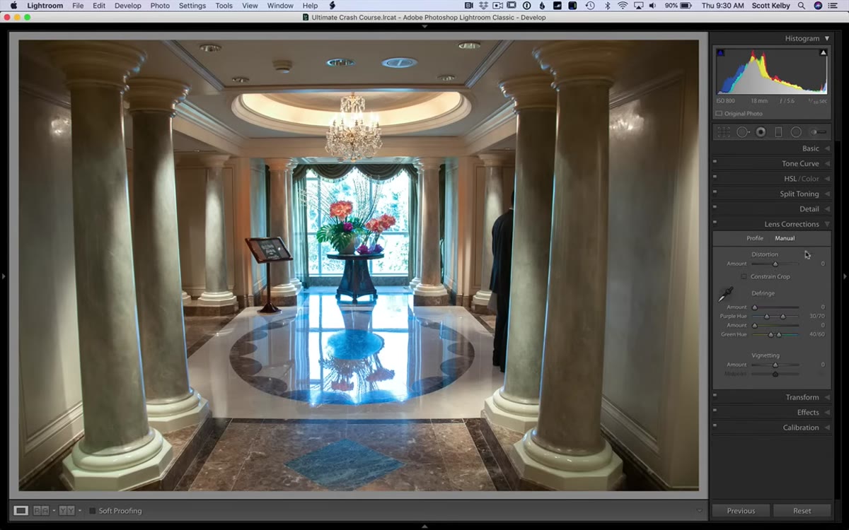 Lens Corrections panel open, Enable Profile Corrections checkbox being checked