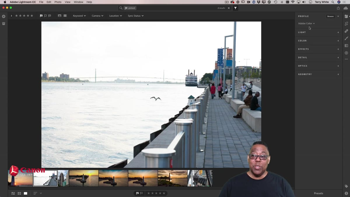 Profile Browser open, Vivid profile selected with landscape image visible