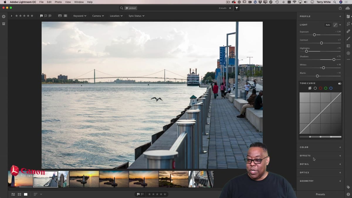 Effects panel open, Dehaze slider being pushed to the right