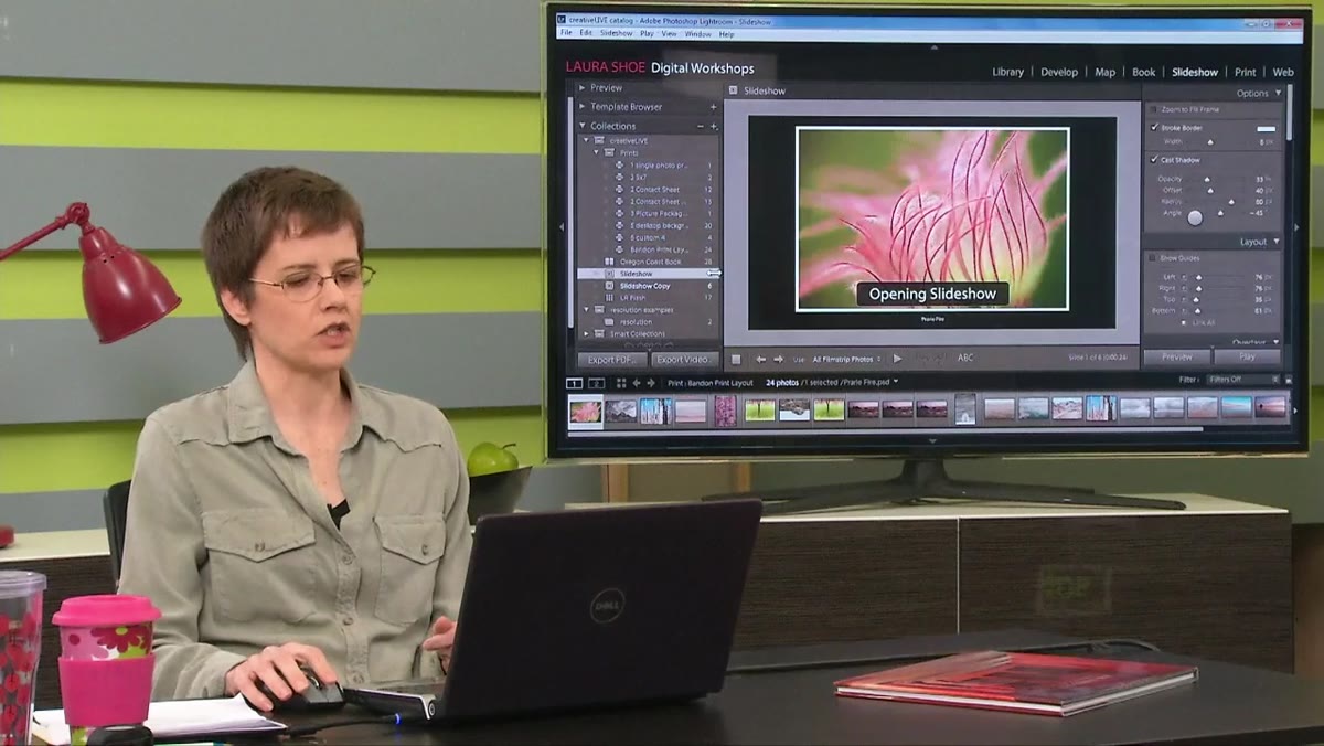 Slideshow module with layout design and export options visible