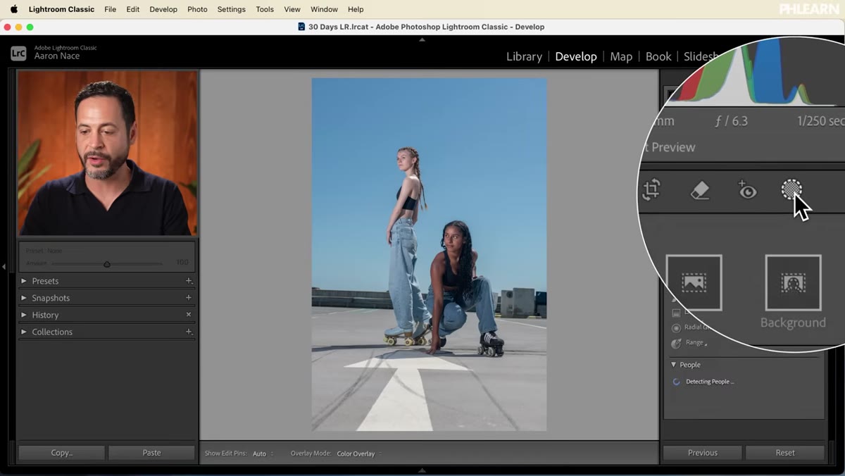 Masking panel open with person detection active