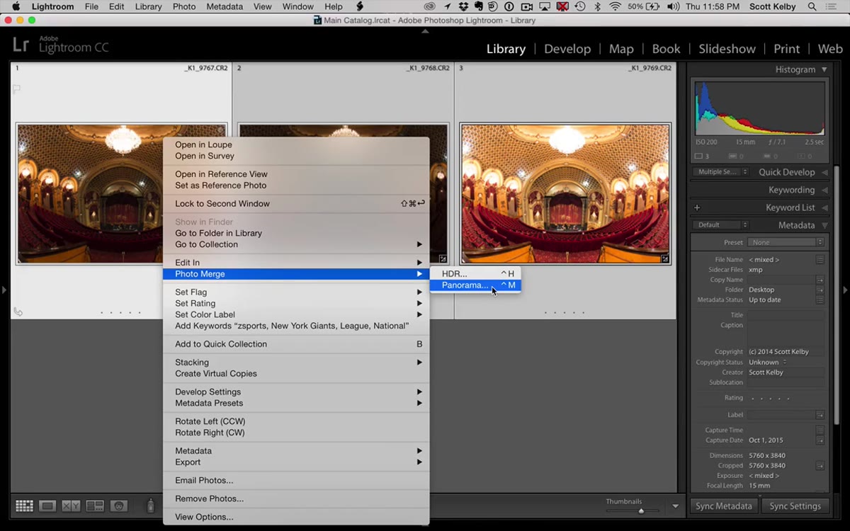 Photo Merge HDR dialog opening in Lightroom