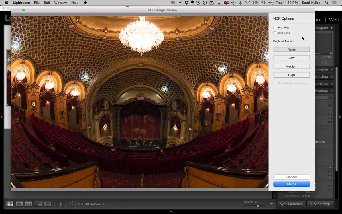 Auto Tone checkbox highlighted in HDR merge dialog