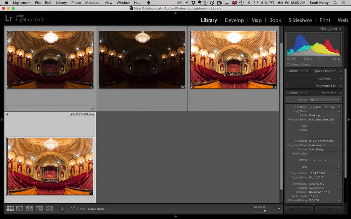 Exposure slider pulled down in Develop module on merged HDR file