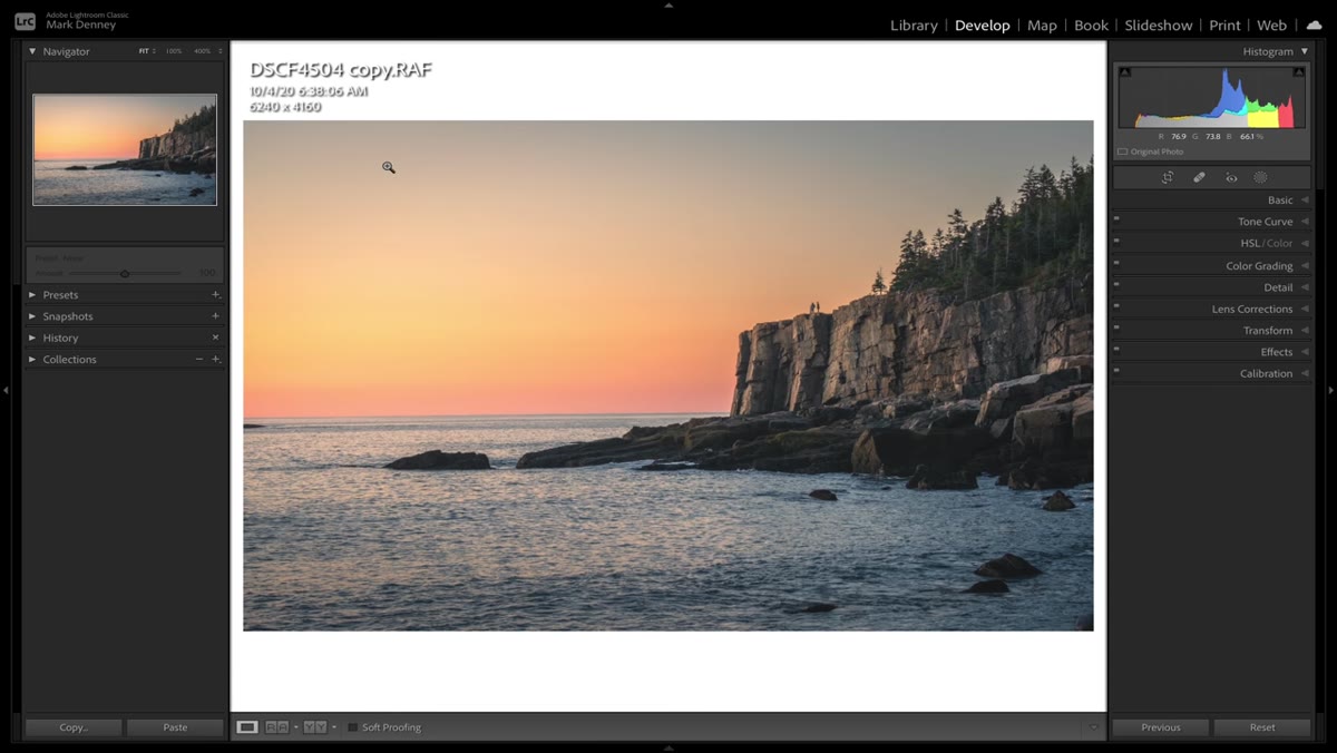 26-megapixel Fuji XT4 image open in Lightroom Develop module