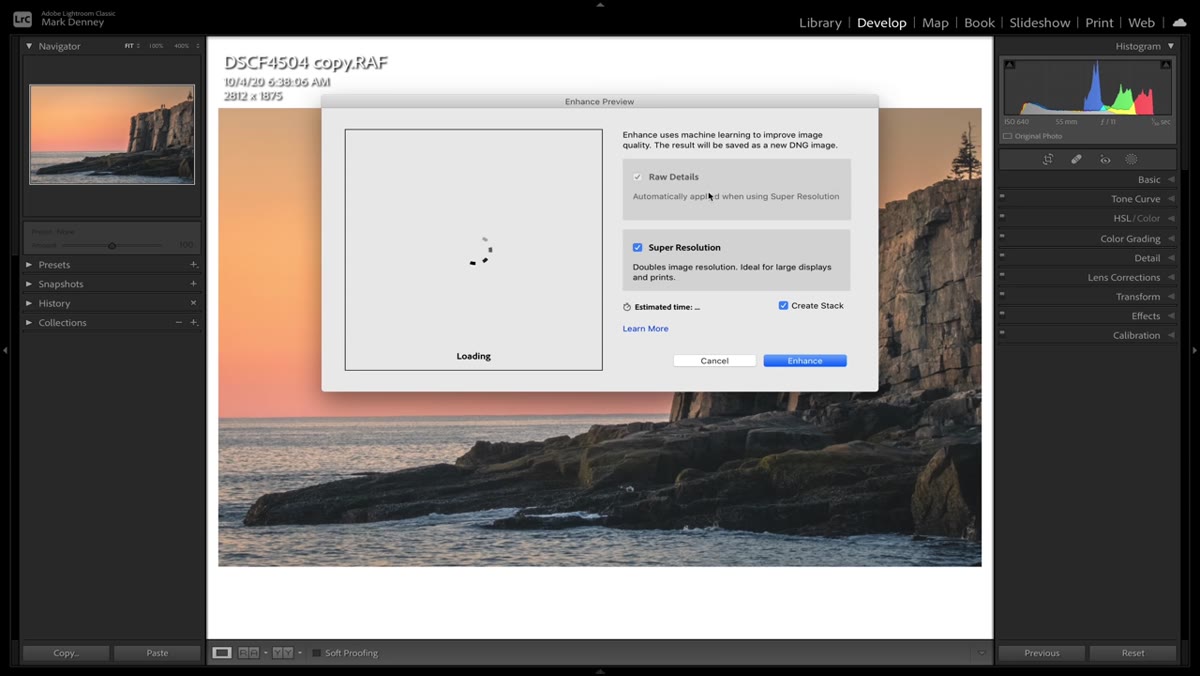Enhance dialog box open showing Raw Details checkbox selected