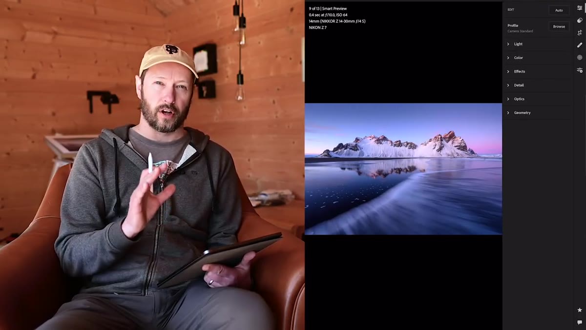 Lightroom white balance sliders applied to Iceland sunrise photo