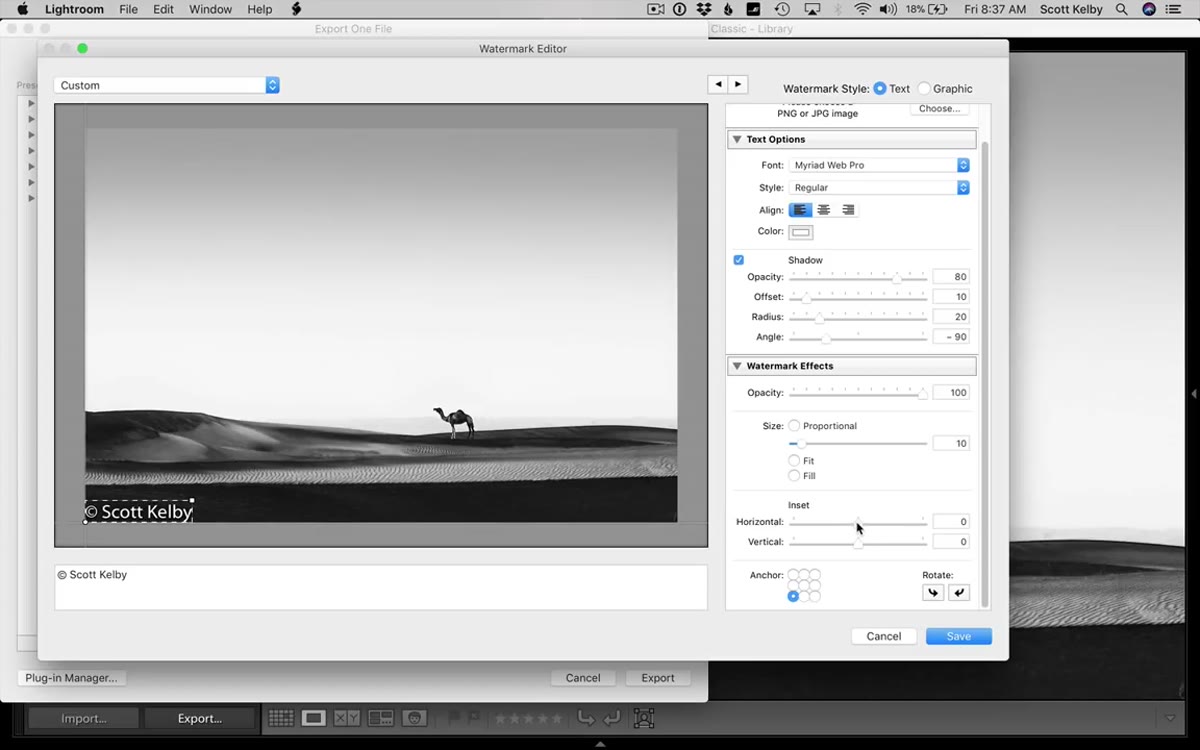 Horizontal and vertical inset sliders being adjusted in the panel