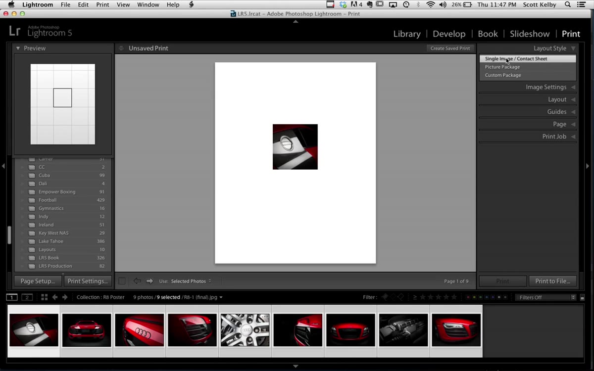 Layout Style panel showing Single Image Contact Sheet selected