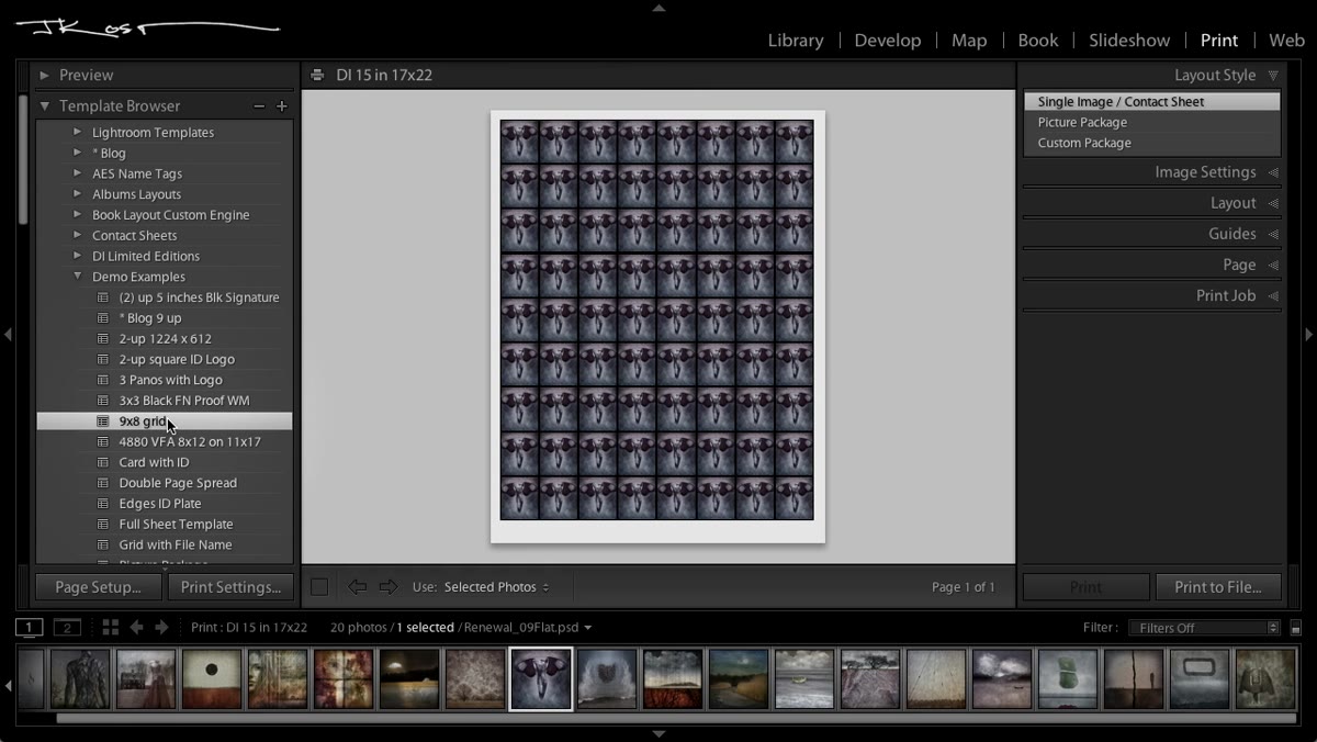 Layout panel with rows and columns sliders adjusted for grid size