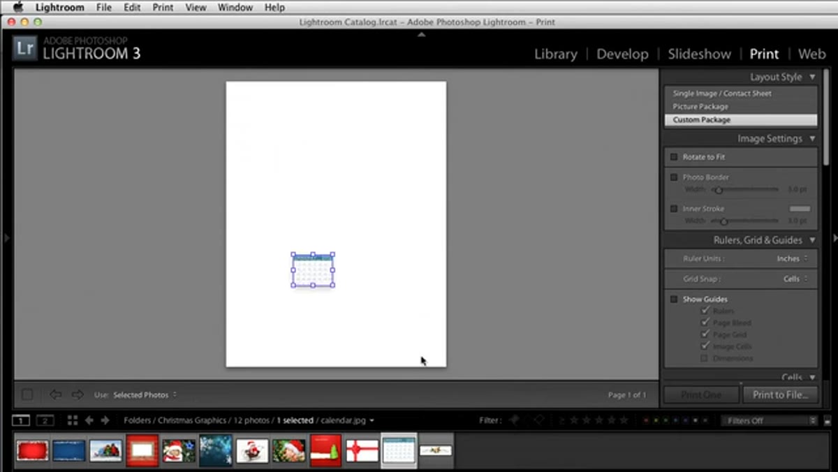 Calendar graphic being dragged onto the Print Module canvas